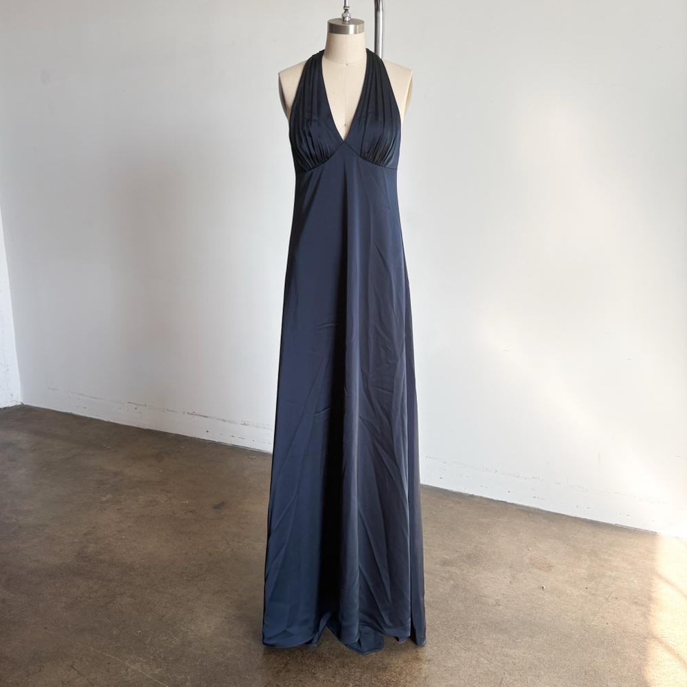 $478 NWT BCBGMaxAzria “Eden” Satin Maxi Gown in Dark Sapphire Sz 4